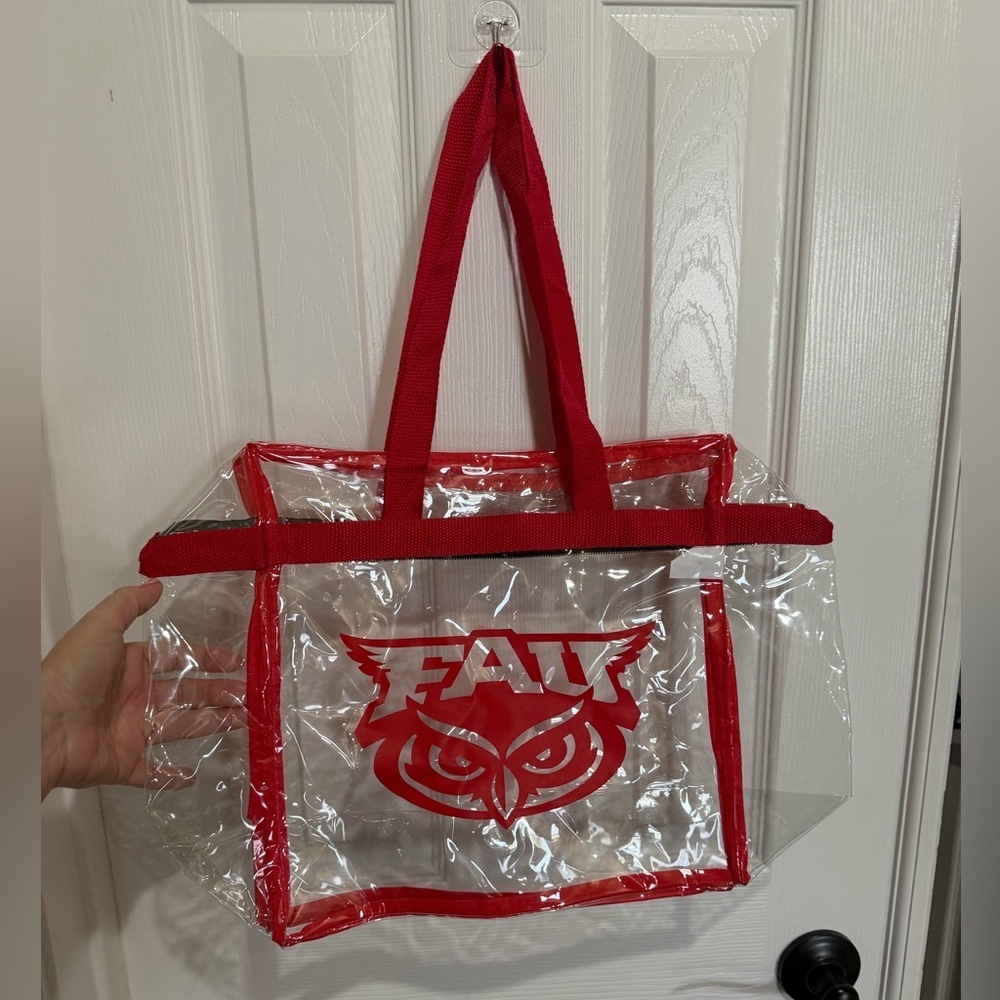 FAU Clear Red Trim Tote Bag wi Florida Atlantic University Owl Logo